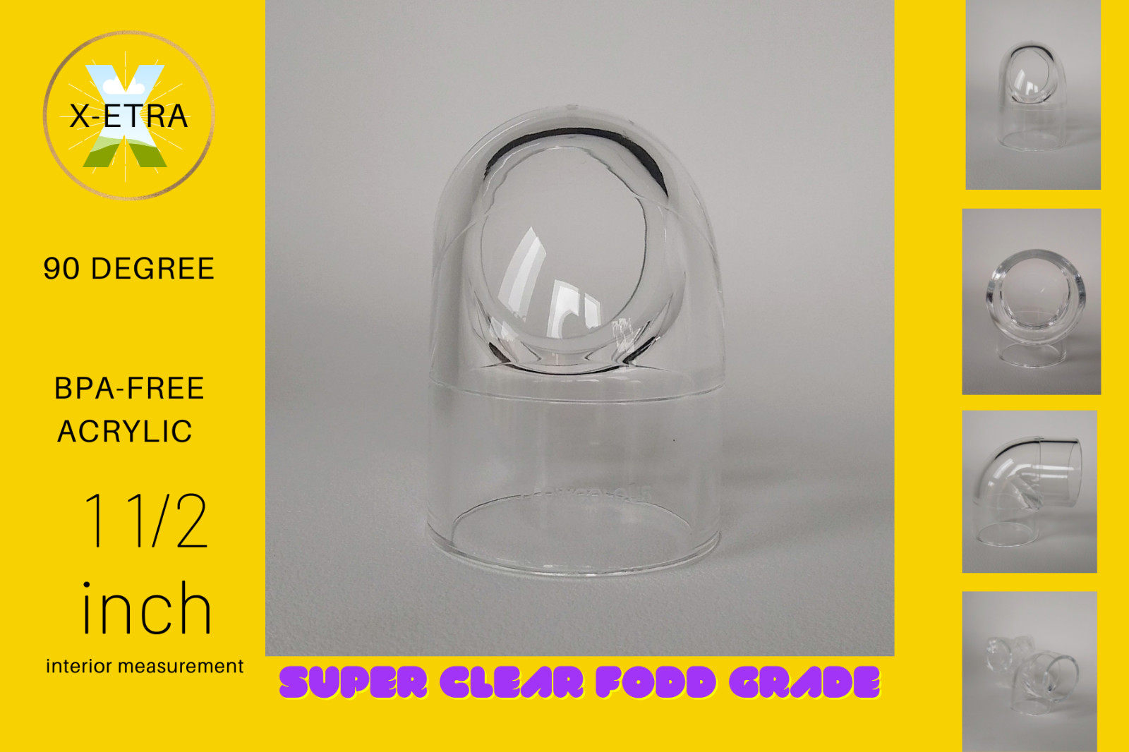 Clear Acrylic elbow 90 degree High clarity smooth finish, light weight. 1 1/2″