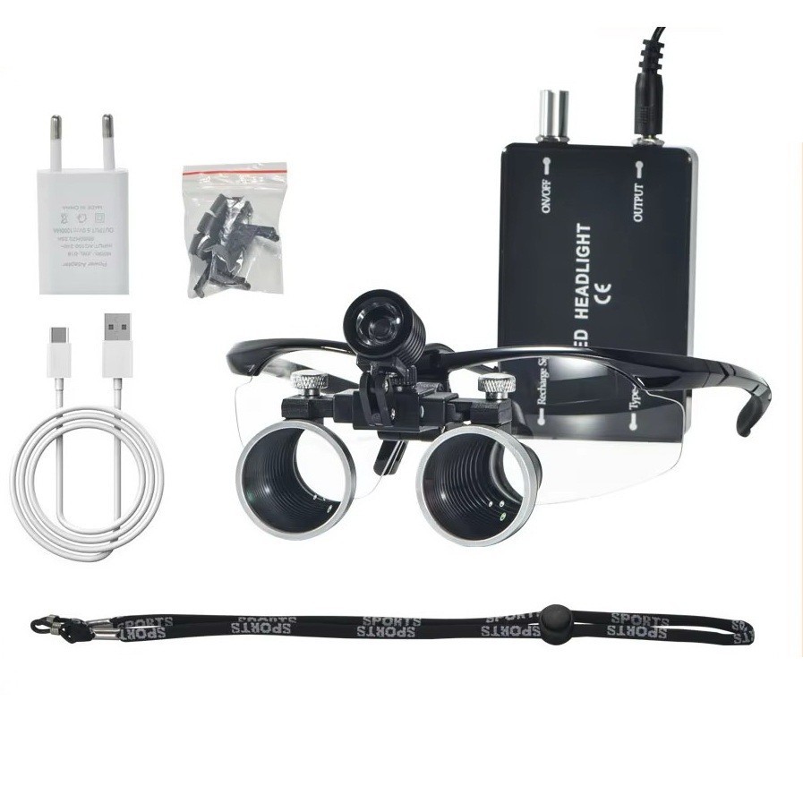 Dental 3.5X Loupe Magnifier Headlight Wireless Head Light LED 2 Batteries