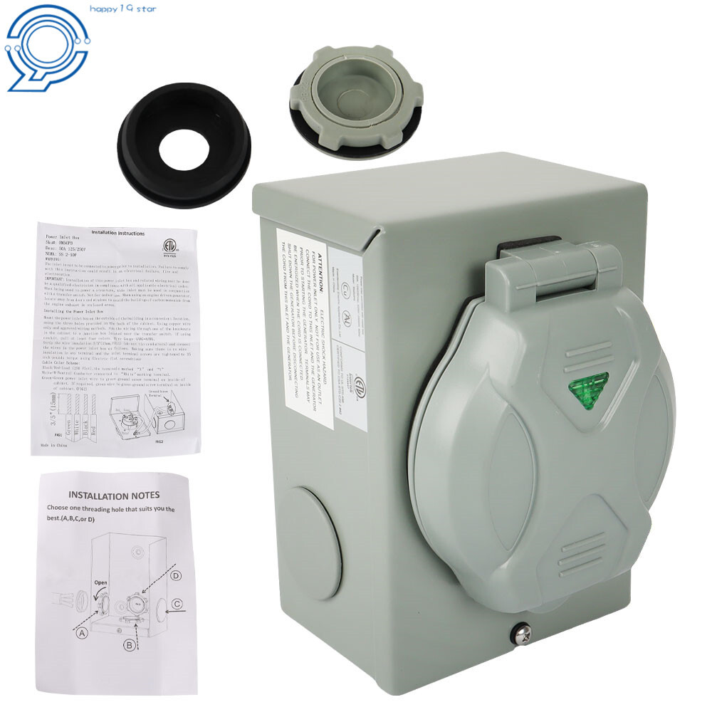 120/250V 50 Amp Generator Power Inlet Box SS2-50P 3 Prong Power Inlet Box