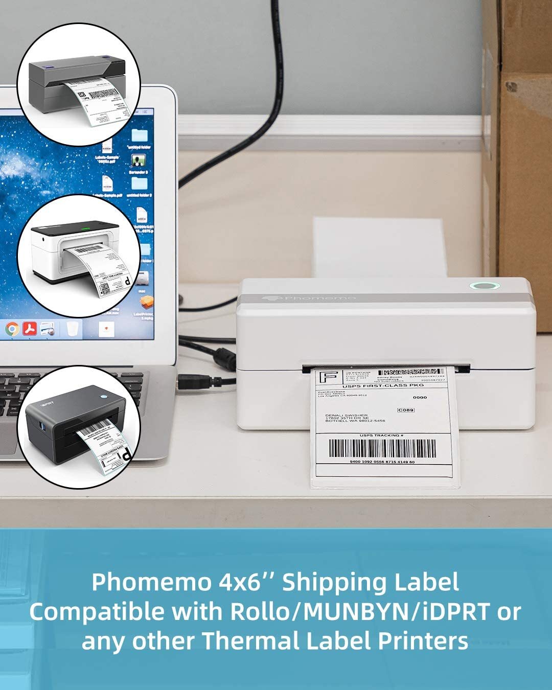 4 x 6 Phomemo Label Thermal Shipping Labels Paper for Zebra/Rollo/Munbyn/Jadens