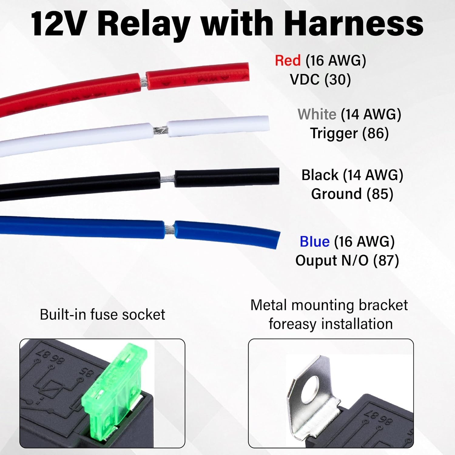 3 PCS 4-Pin 12V Fuse Relay Switch Harness Set, 12V Relay with Harness, 30A SP…