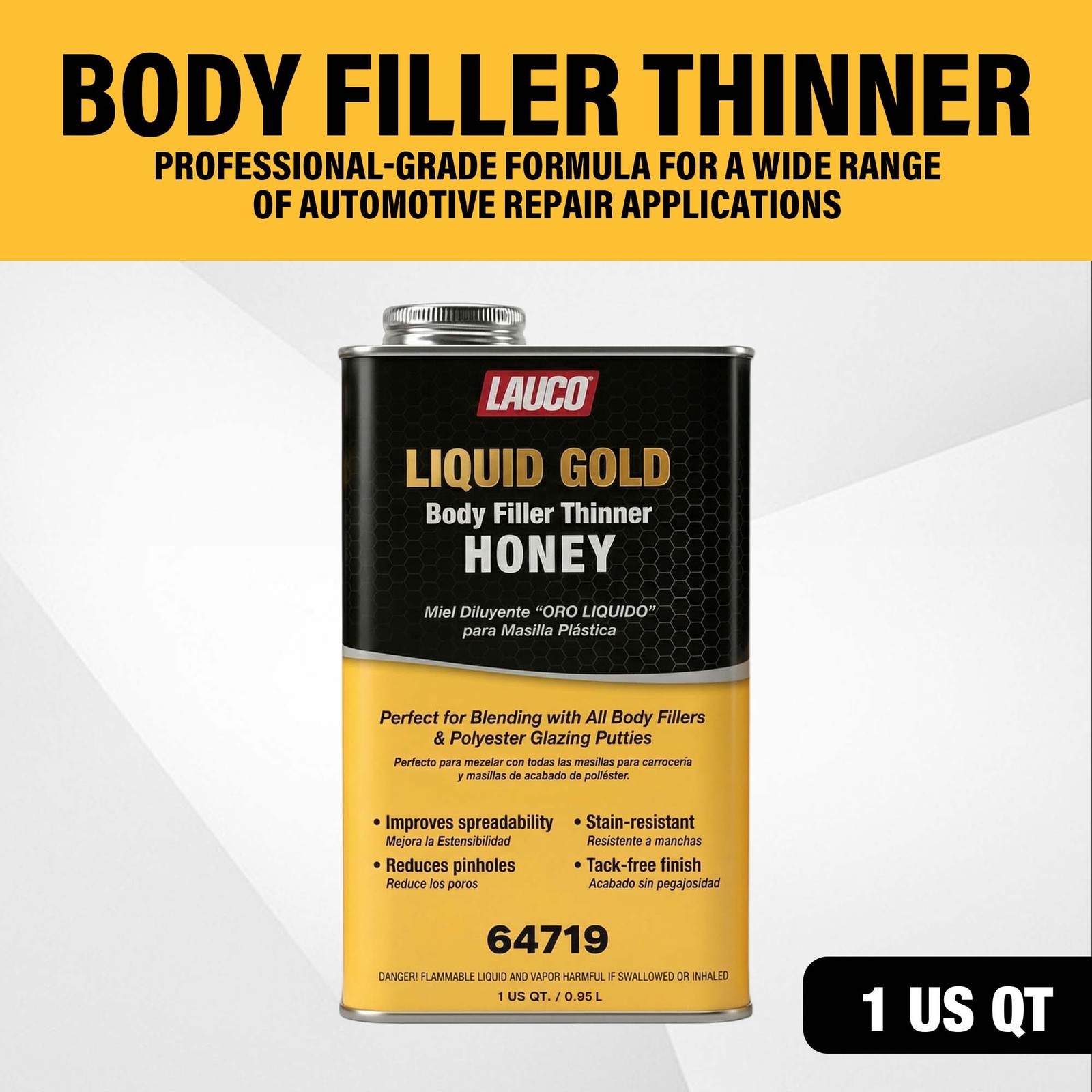 LAUCO Liquid Gold Body Filler Thinner Honey, Bridges Holes, Water Resistant