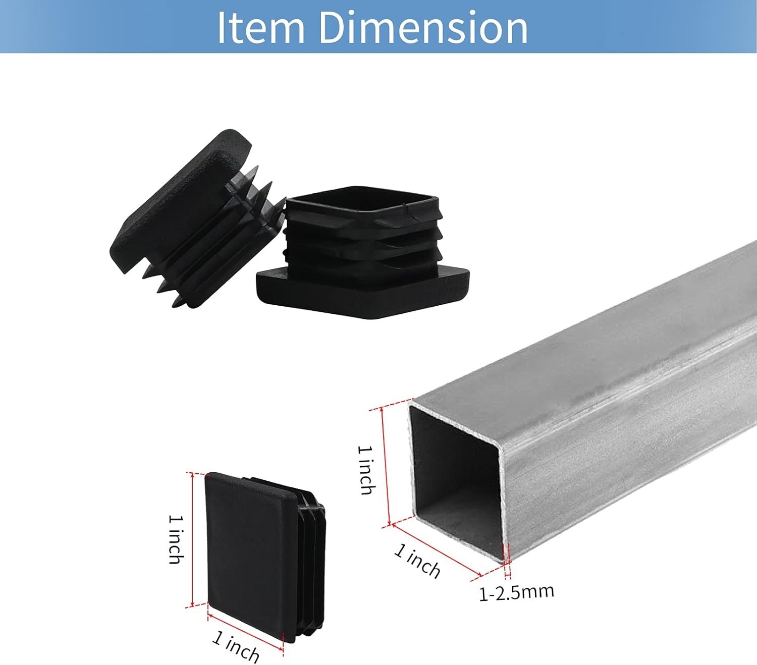 WZB 1×1 Inch Square Tube End Cap Plastic Plugs – 12 Pack, Black Fence Post Pipe