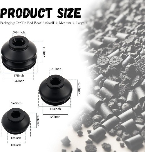 6PCS Tie Rod Boot Set, Rubber Ball Joint Boot Replacement for Auto Steering Syst