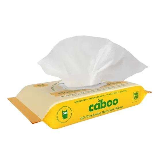 Caboo Unscented Flushable Bamboo Wipes, Hypoallergenic, 8 Packs, 480 Wipes NEW