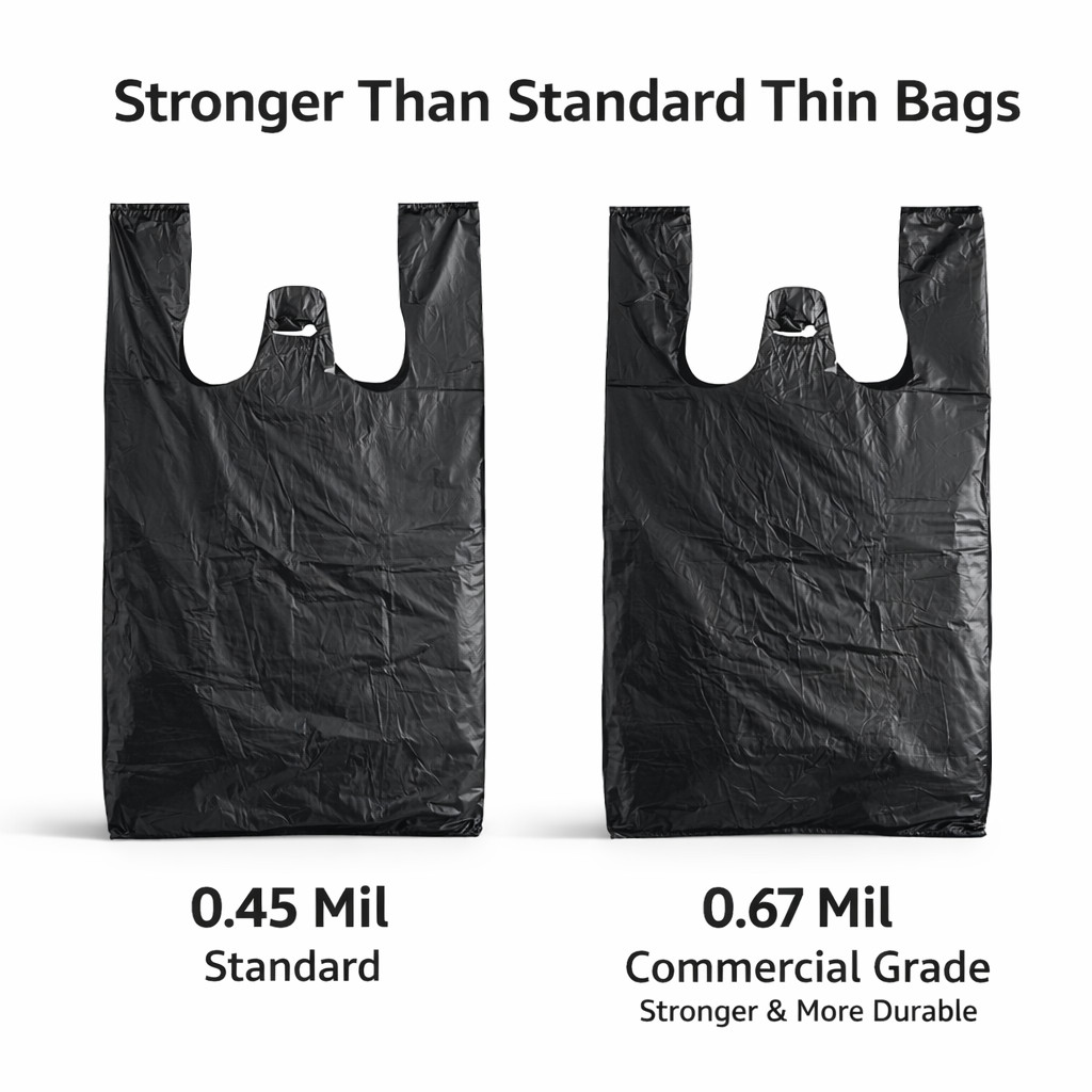 Bags 1/6 Large 21 x 6.5 x 11.5 BLACK T-Shirt Plastic Grocery Shopping Bags