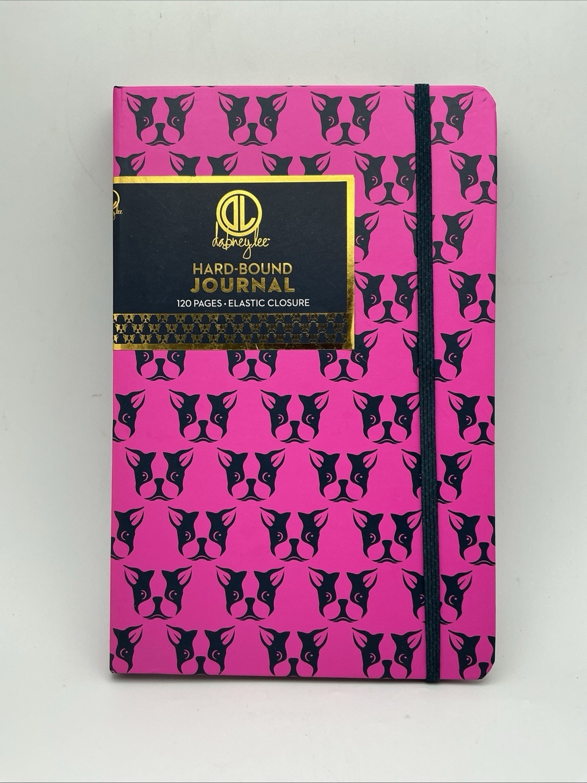 Dabney Lee, Hot Pink, Boston Terrier, Striped Journal 120 Pages-Elastic Closure