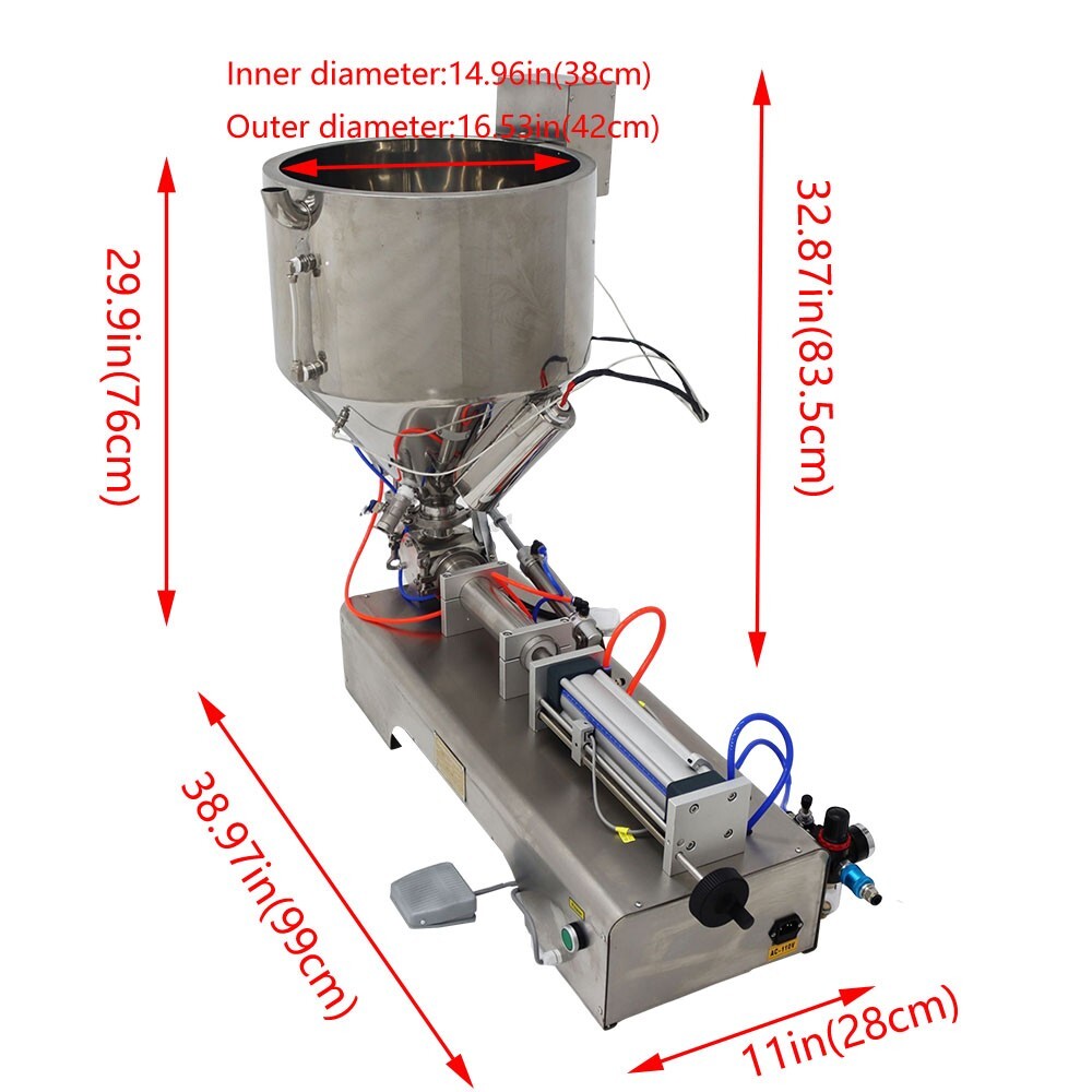100-1000ml Pneumatic Paste Liquid Heating Filling Machine 1 Nozzle Piston Filler