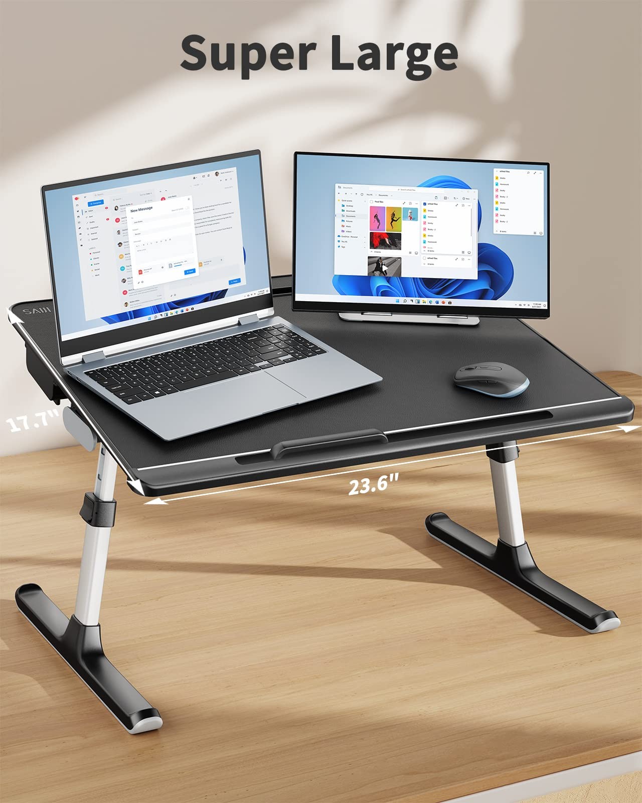 Laptop Bed Tray Desk, SAIJI X-Large Adjustable Table, 60*45CM, Black