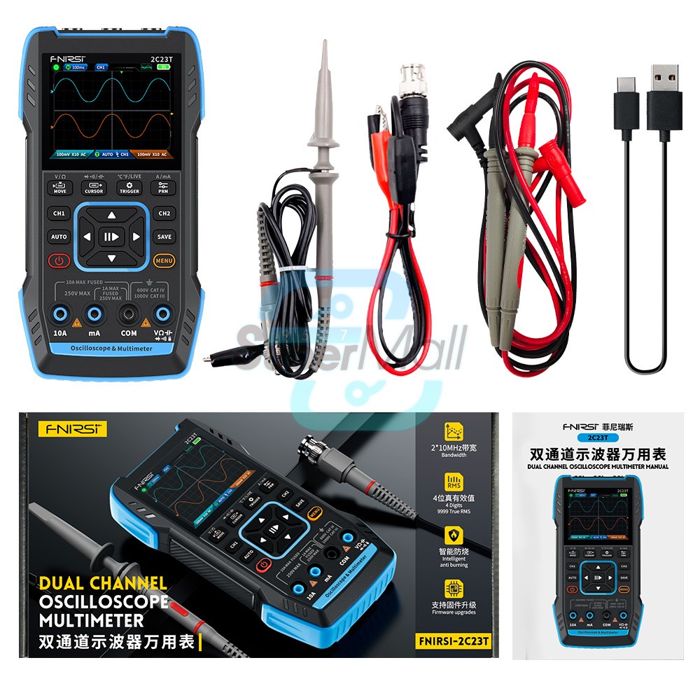 FNIRSI 2C23T 3-in-1 Digital Oscilloscope Multimeter Function Signal Generator US