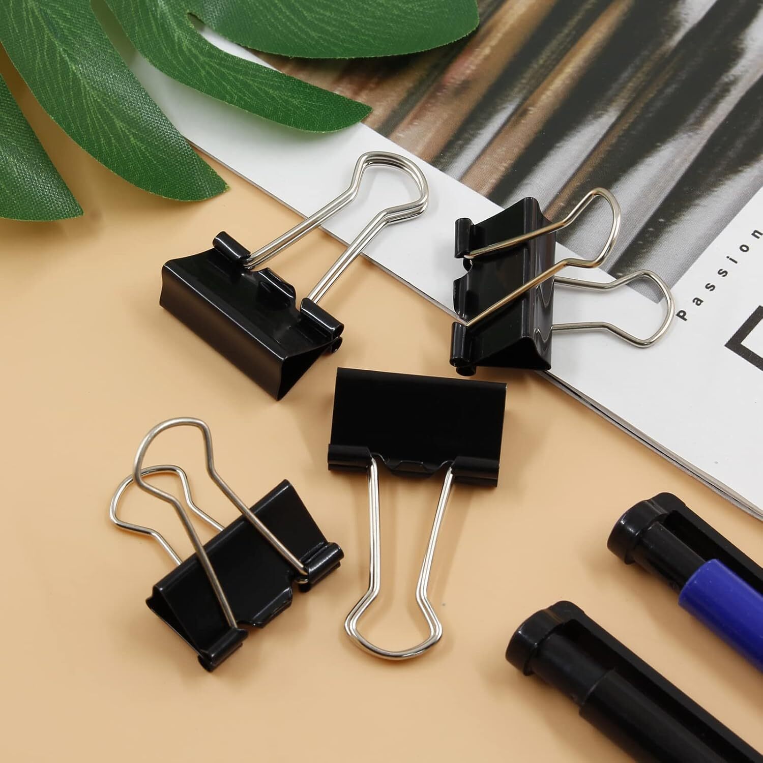 40 Pack 1 Inch / 25mm Binder Clips Black Paper Clips Medium Binder Clips Metal P