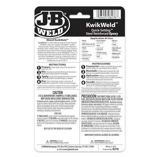 J-B Weld 8276 KwikWeld Quick Setting Steel Reinforced Epoxy – Dark Grey 2 oz