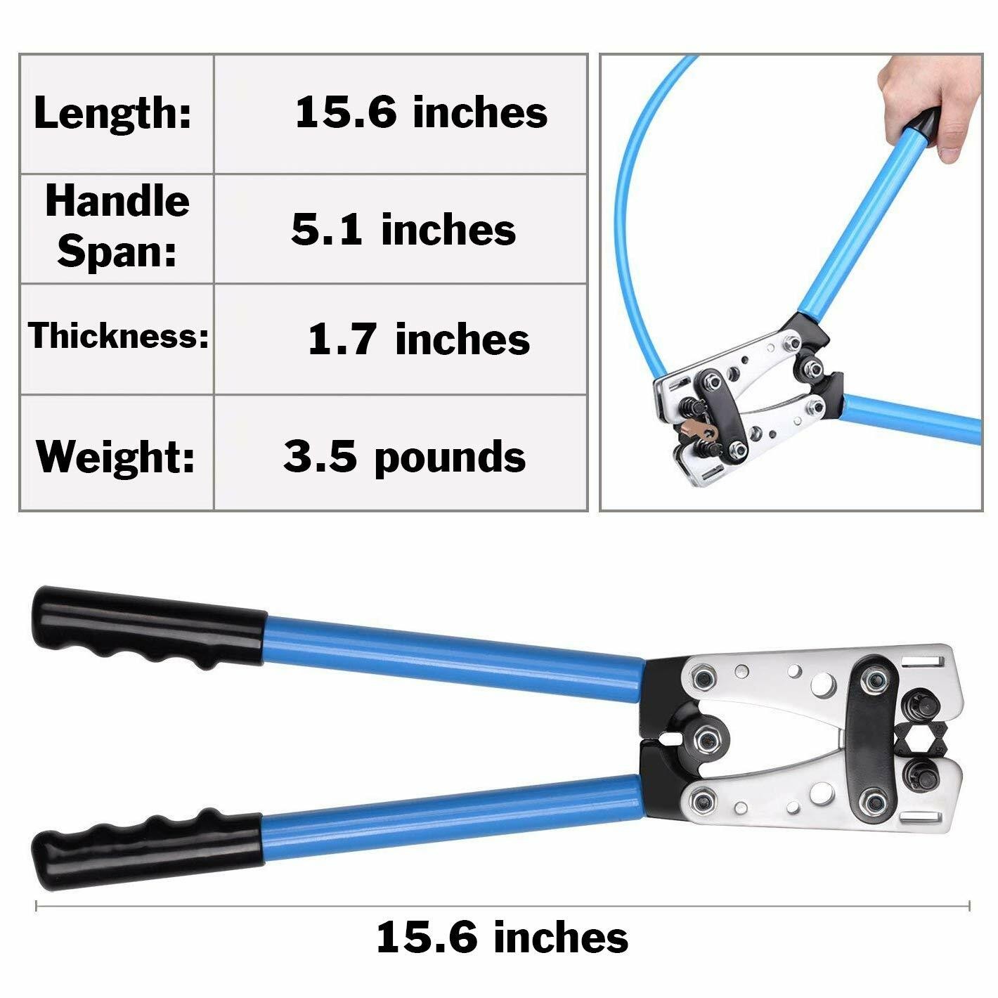 Battery Cable Lug Crimping Tool 10-1 AWG W 60PC Copper Ring Terminal Heavy Duty