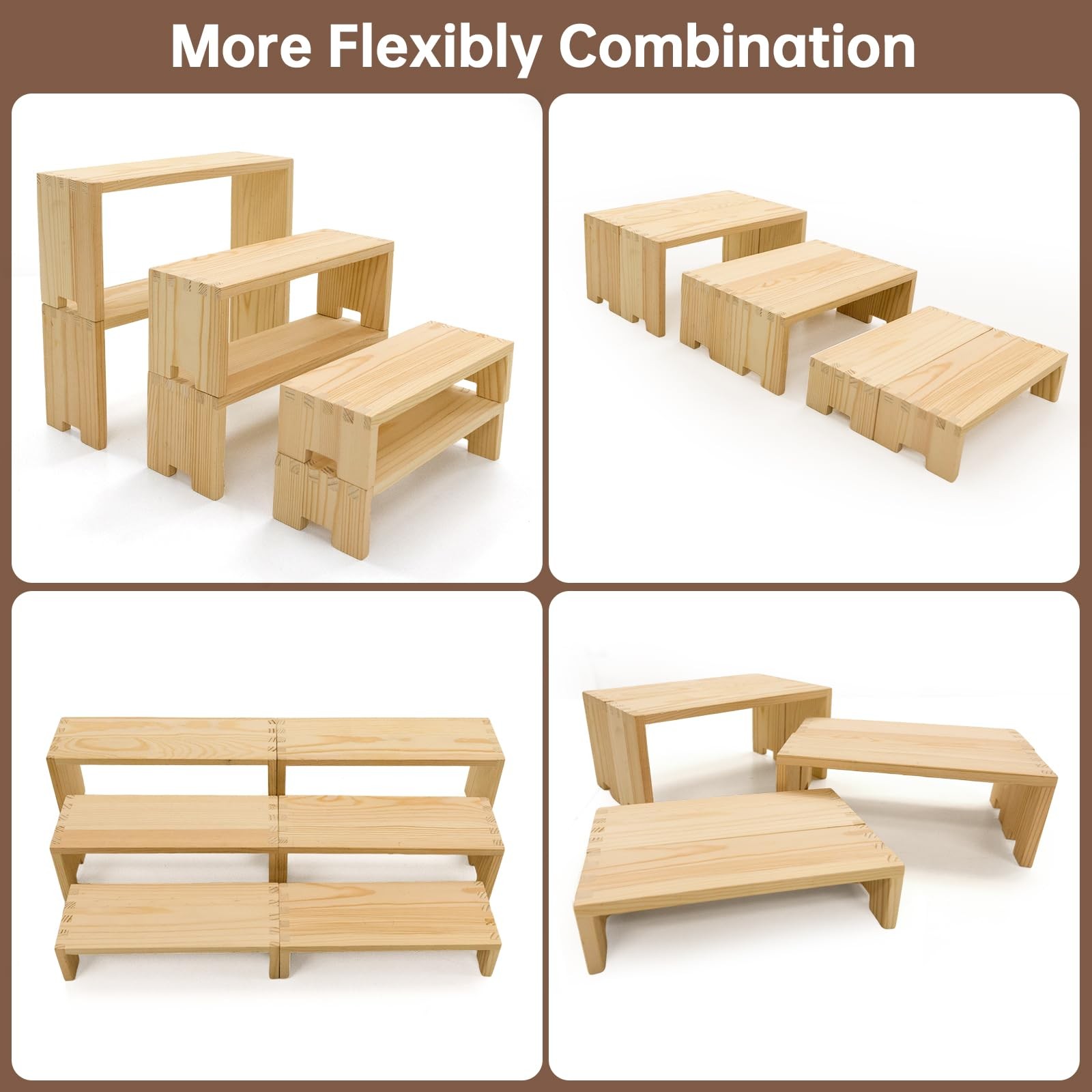 2 Set Wood Display Risers Wooden Stand Riser 3 Tiered Display Stands for Vend…
