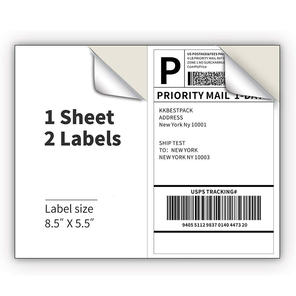 Shipping Labels 2 Per Sheet for Laser & Inkjet Printers 8.5″ x 5.5″Address Label