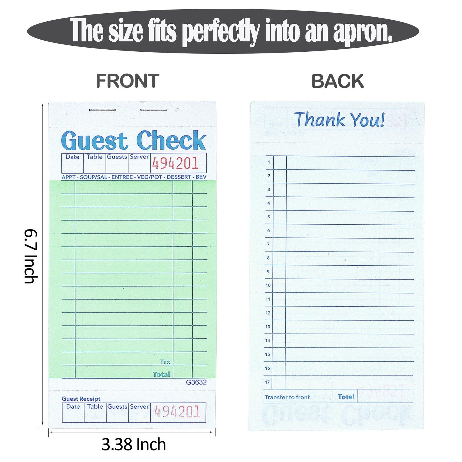 Guest Check Pads 100 Pack Green Server Notepad Restaurant Budgenix Checks 5000