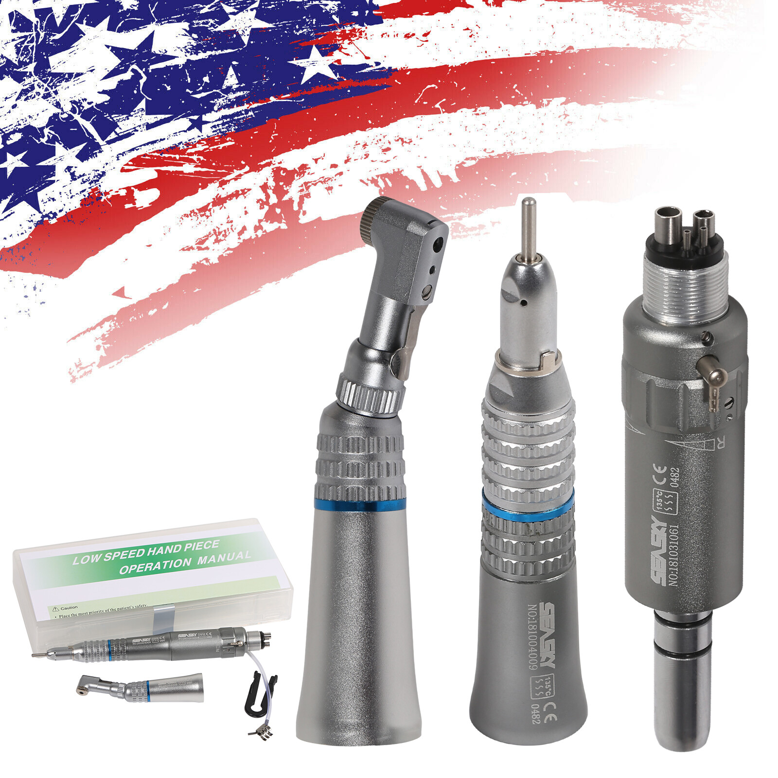 SEASKY Dental Slow Low Speed Handpiece Contra Angle Straight Motor 2/4Hole /Cups