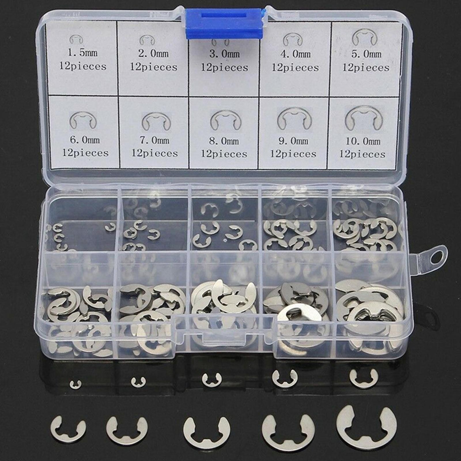 120 X Assorted M1.5 – M10mm Stainless Steel E Clips C Circlip Kit Retaining Ring