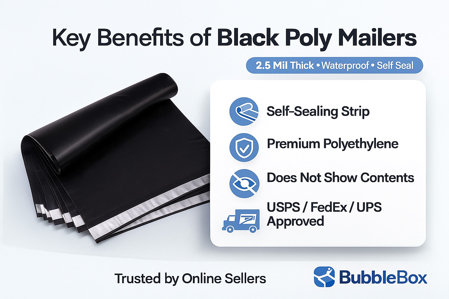 Black Poly Mailers Shipping Bags Self Seal Envelopes for eBay Shipping Bulk