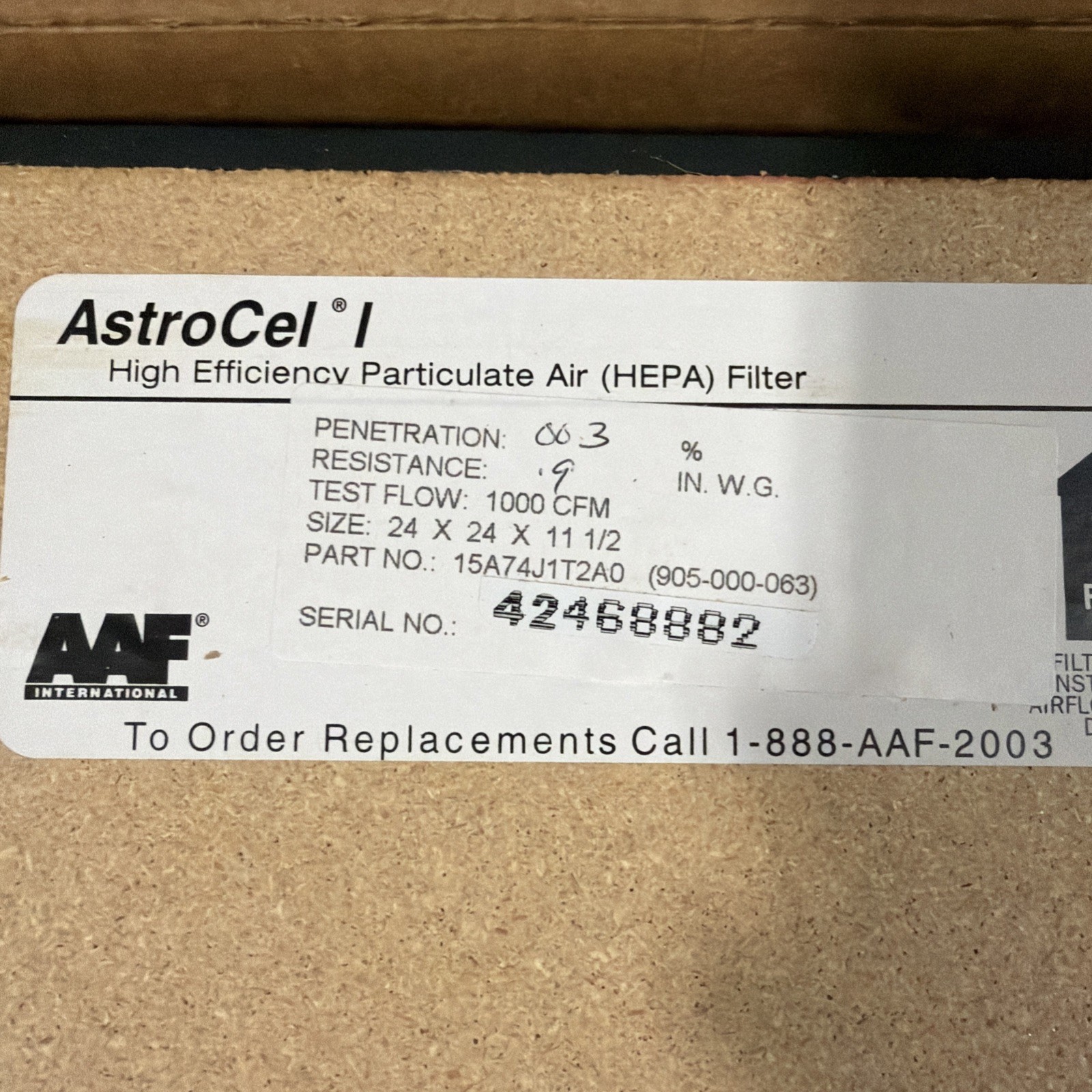 Brand New AAF FLANDER 905-000-693 ASTROCEL 1 HEPA FILTER 24 X 24 X 11 1/2