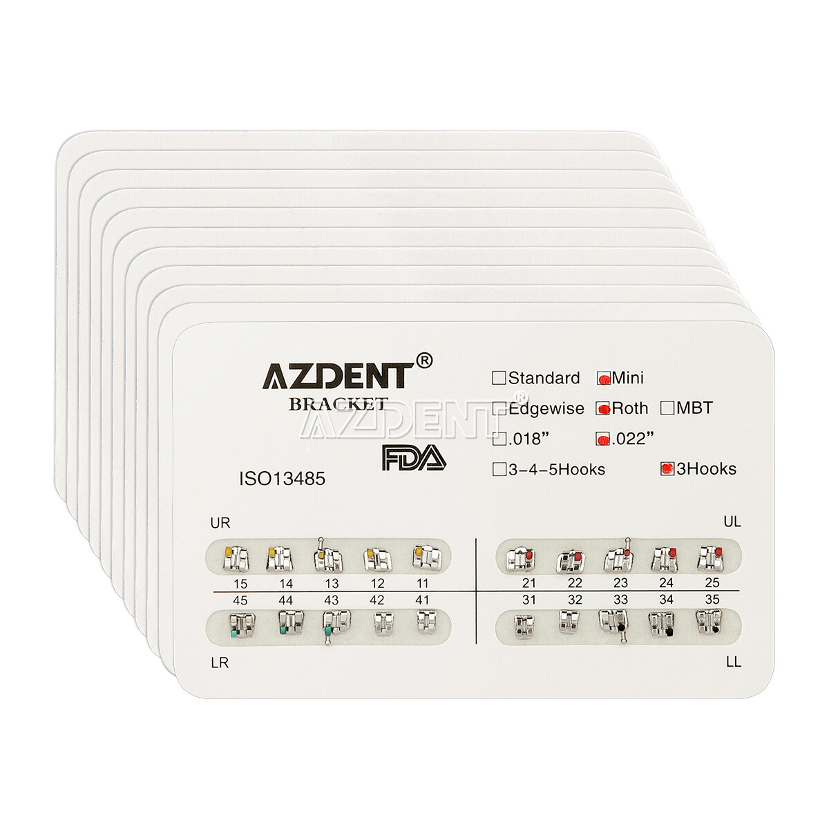 AZDENT Dental Orthodontic Bracket Braces Mini Roth .022 Hooks 3-4-5/ Hooks 3