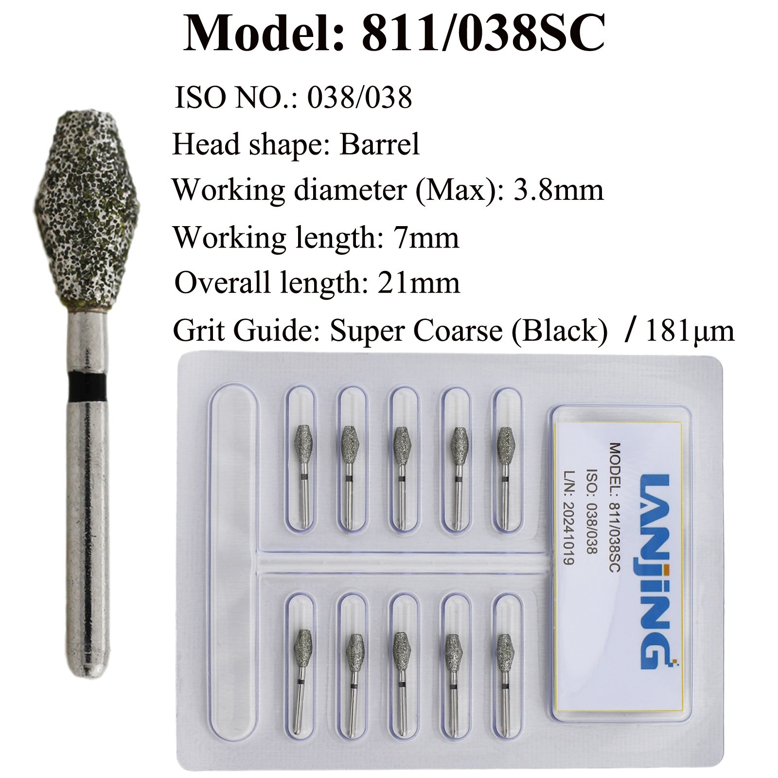 Dental Diamond Burs Barrel Super Coarse FG Bur 811-032C 038SC High Speed Burr
