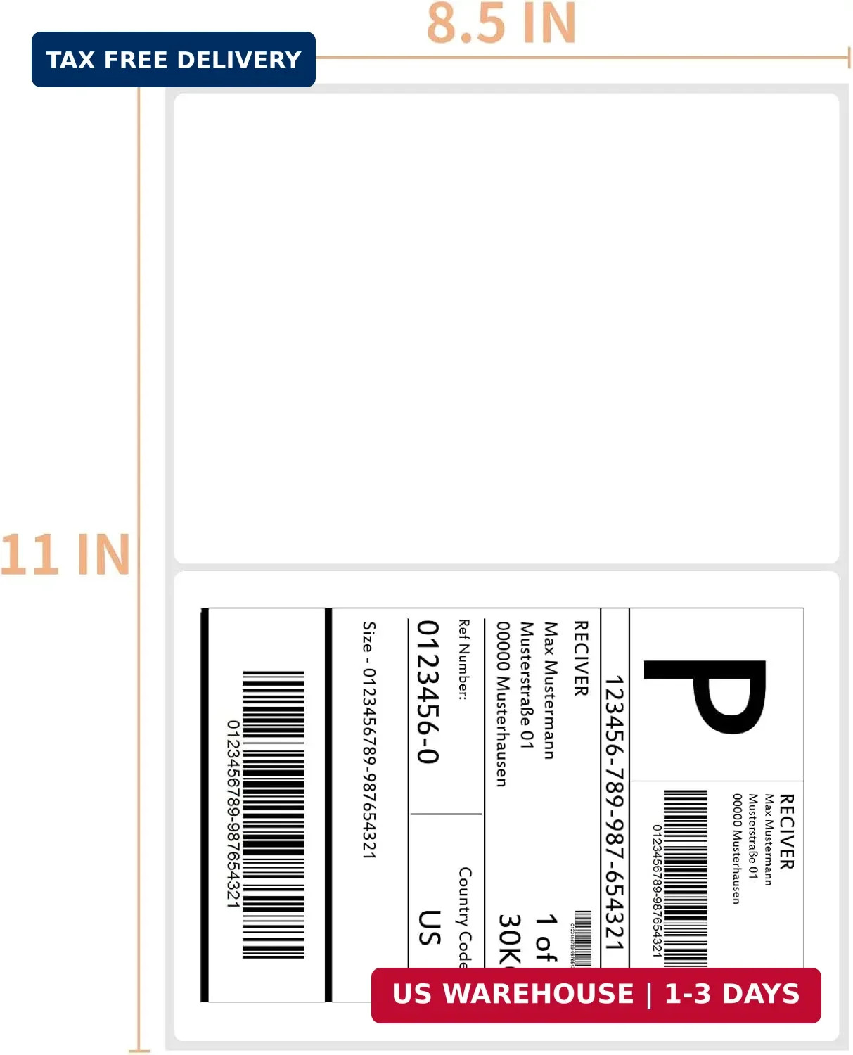 Shipping Labels with Rounded Corner, 8.27 x 5.32 Inches Half Sheet Self Adhesive