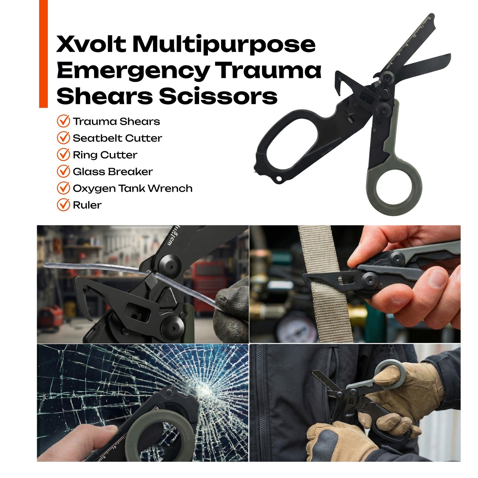 Trauma Shears Foldable Tactical Scissors – 6-in-1 Heavy Duty Emergency Response