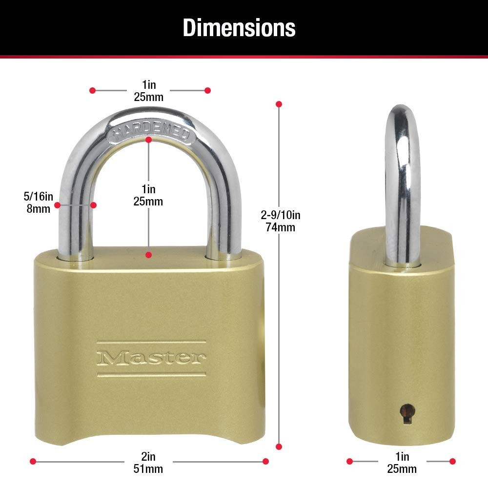Master Lock Brass Combination Padlock for Indoor and Outdoor use with