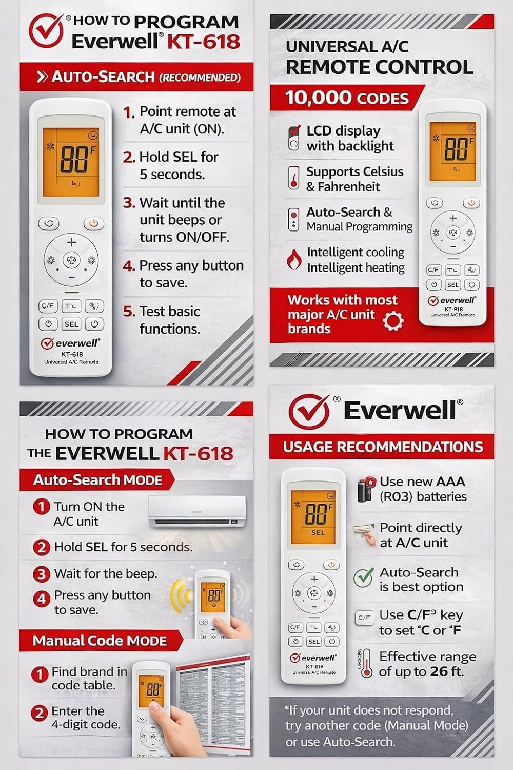 GENERIC Mini Split Universal Remote Control,10000 Codes, Controls 99.9% AC