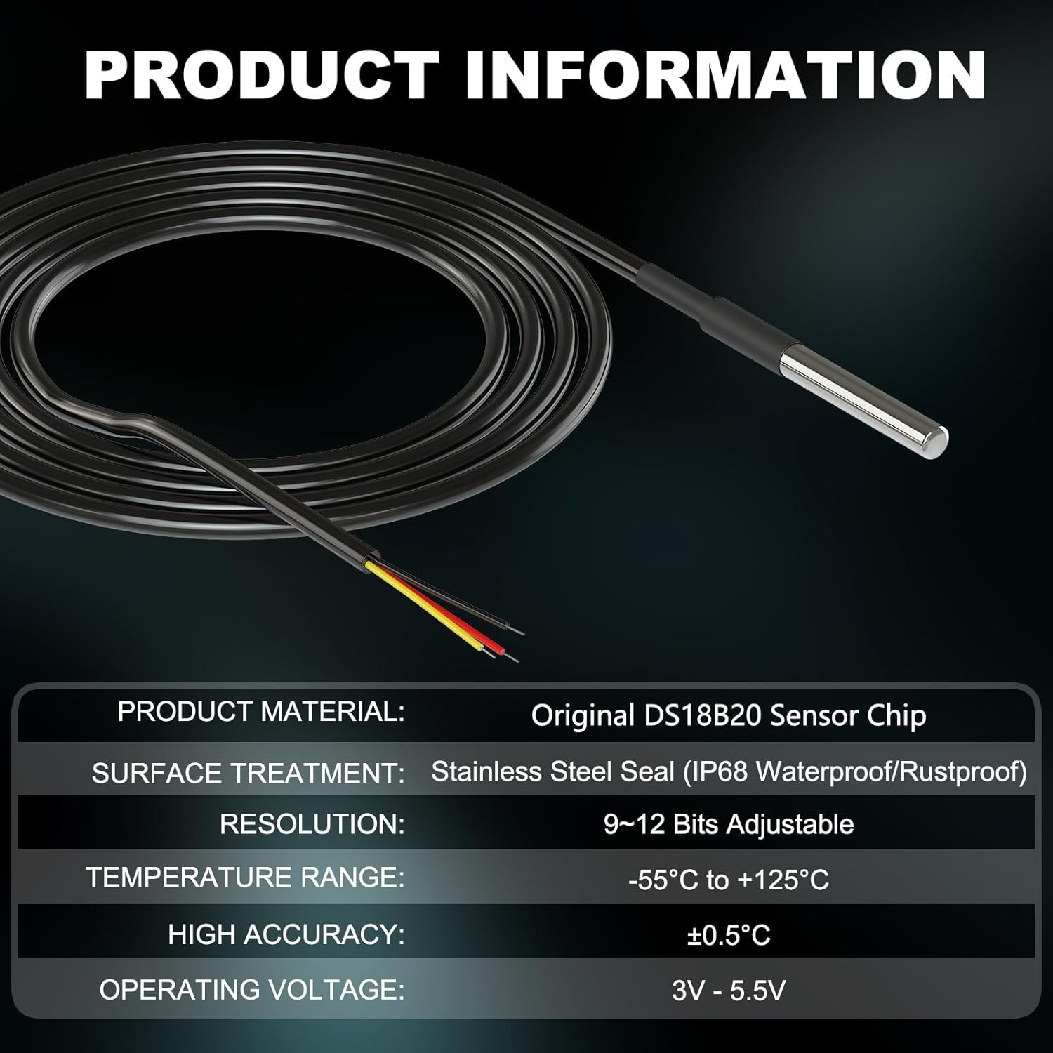 5 Pack Waterproof DS18B20 Temperature Sensor Probes with a Probe Adapter Boar…