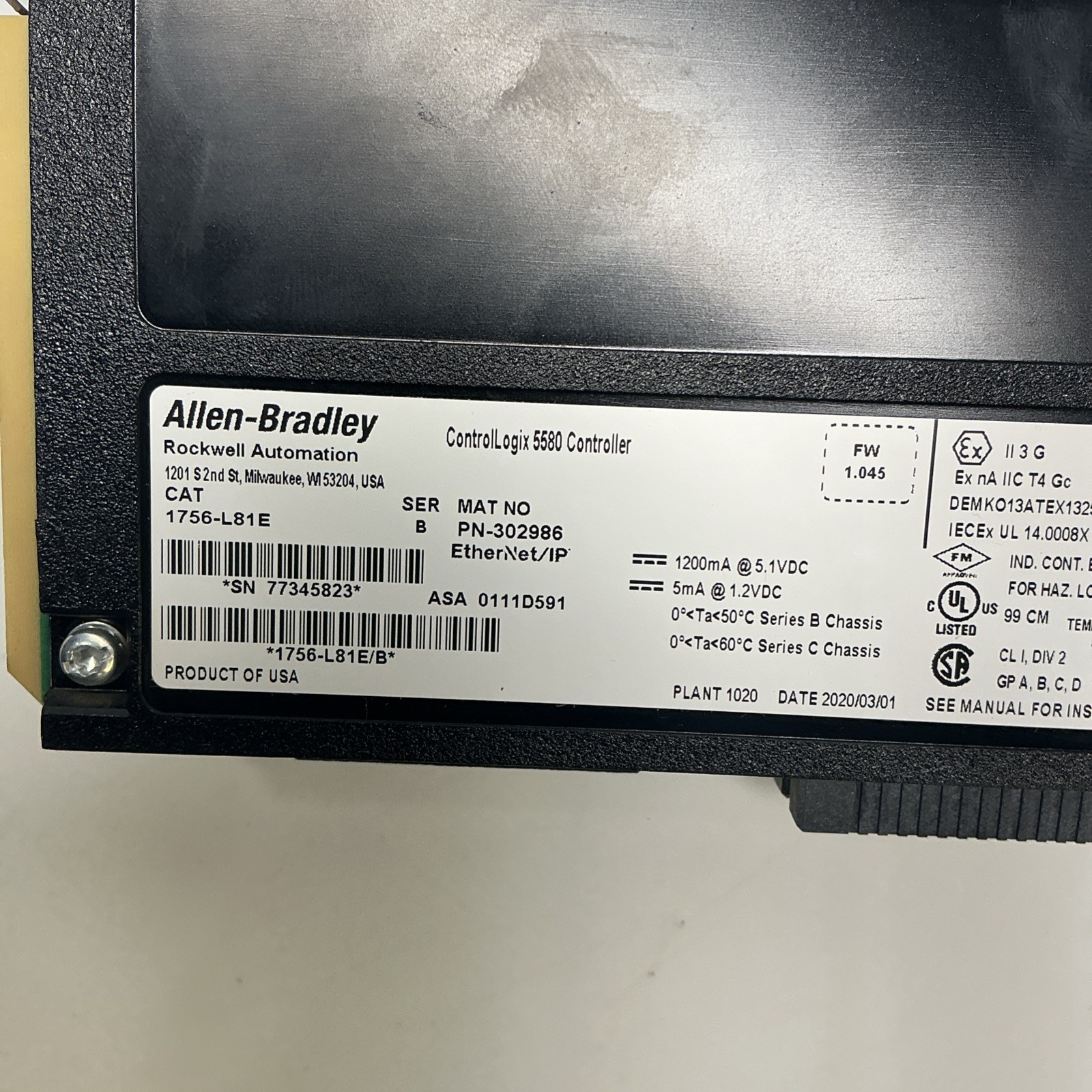 Allen Bradley 1756-L81E /B ControlLogix 5580 Processor AB-175