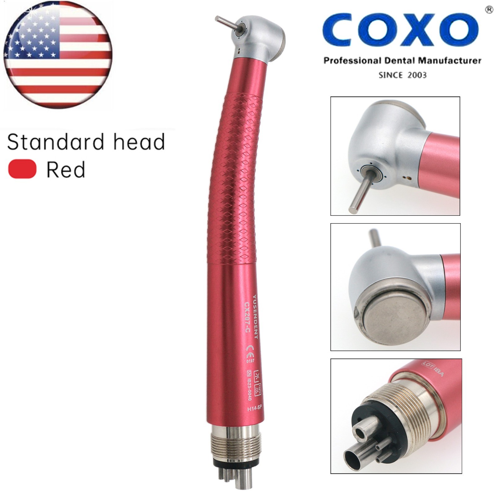 US COXO Dental High Speed Handpiece Air Turbine Anti-retraction 4 Hole Colorful