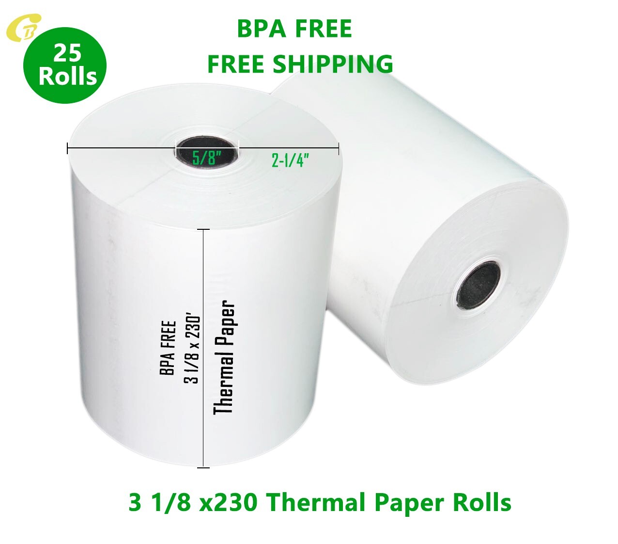 3 1/8″ x 230′ THERMAL POS RECEIPT PRINTER ROLL PAPER BPA FREE USA 25 ROLLS