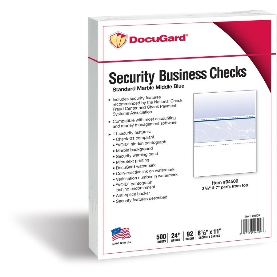 Docugard Check Paper – Letter – 8.50″ X 11″ – 24 Lb – 500 / Ream – Blue (04509)