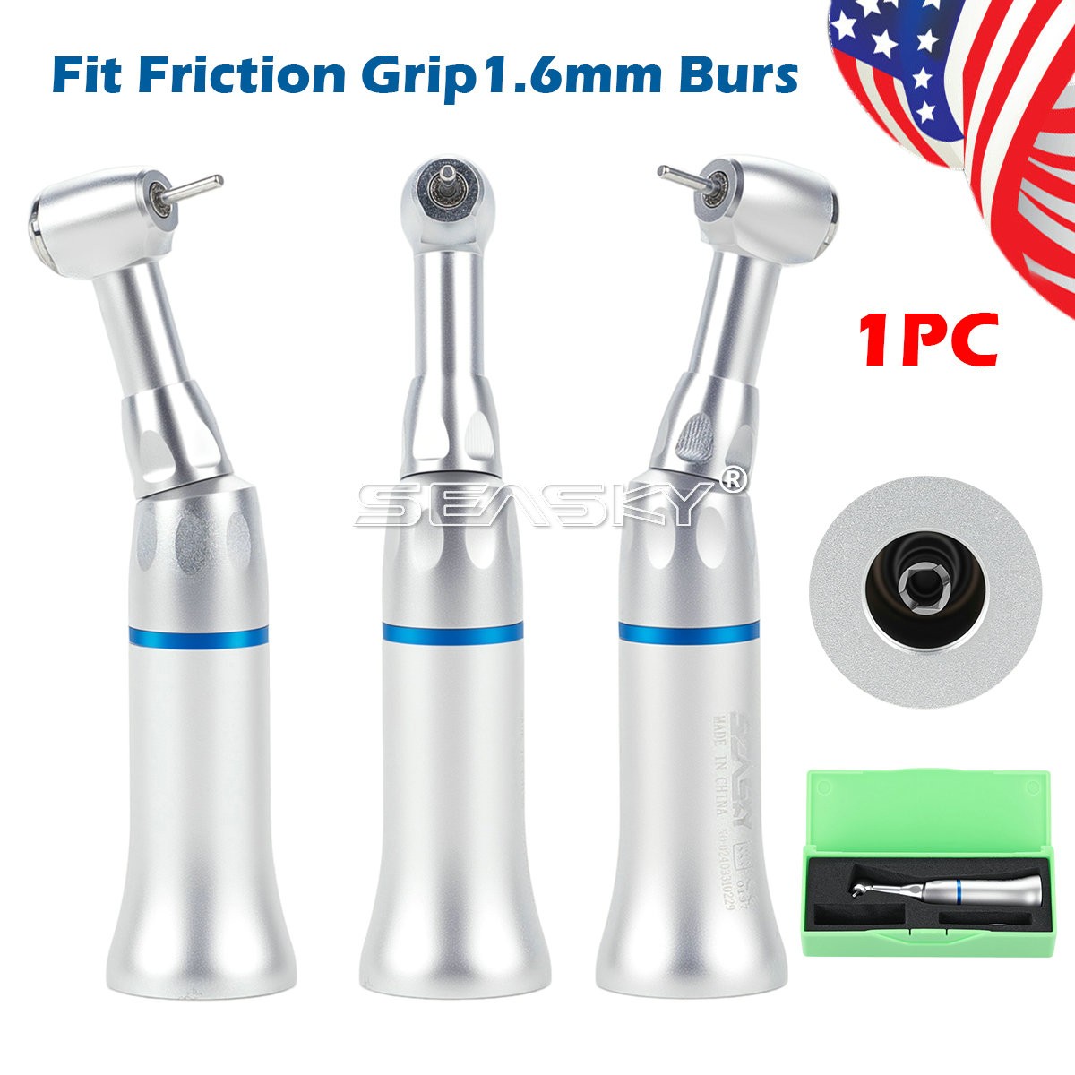 SEASKY Dental Low Speed Contra Angle Handpiece Push Button Fit FG 1.6mm Bur PAG