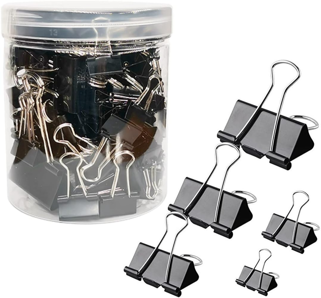 Otylzto 120Pcs Binder Clips Assorted Size, Office Clips with Clear Storage Conta