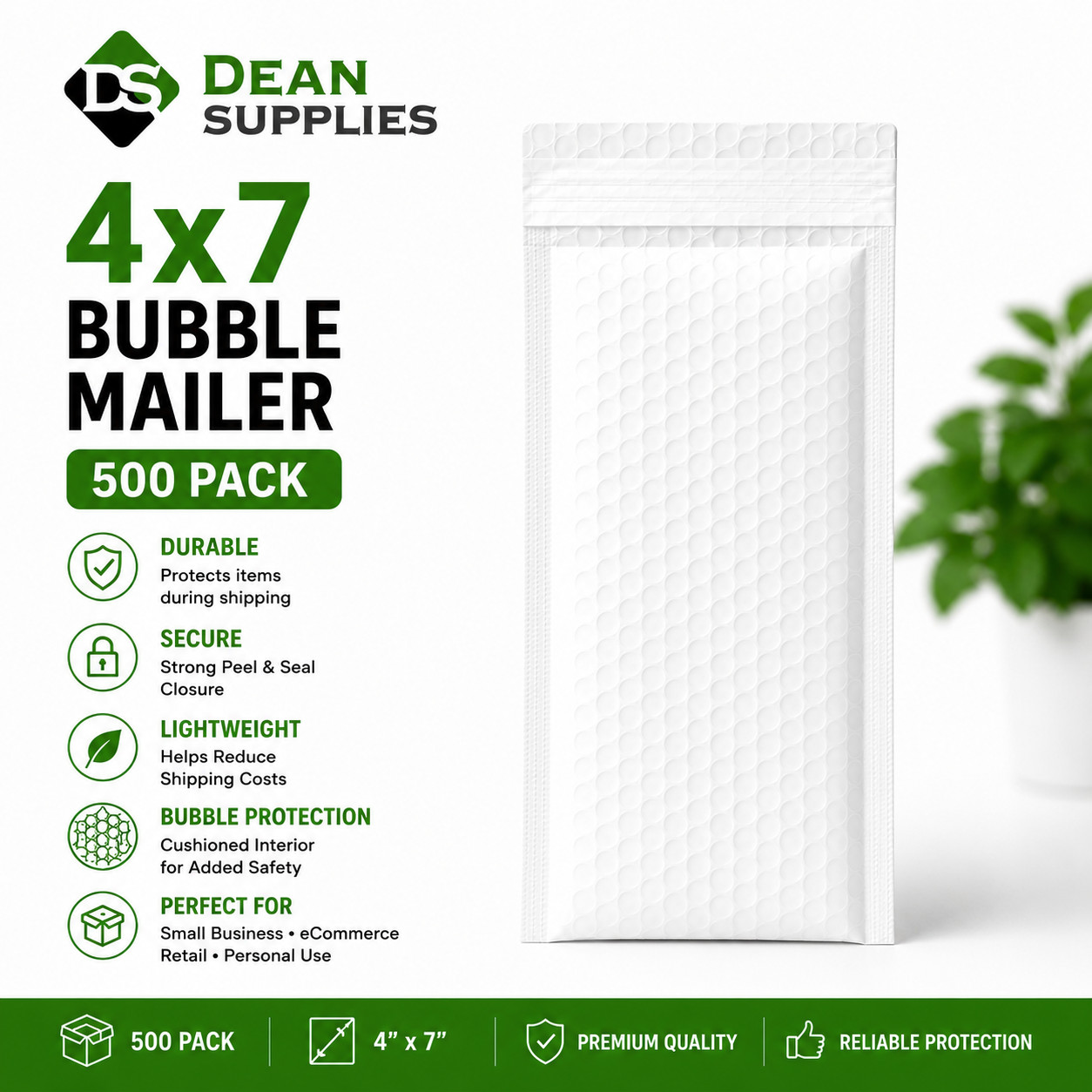 4×7 Bubble Mailers White 500 Pack Padded Shipping Envelopes Peel