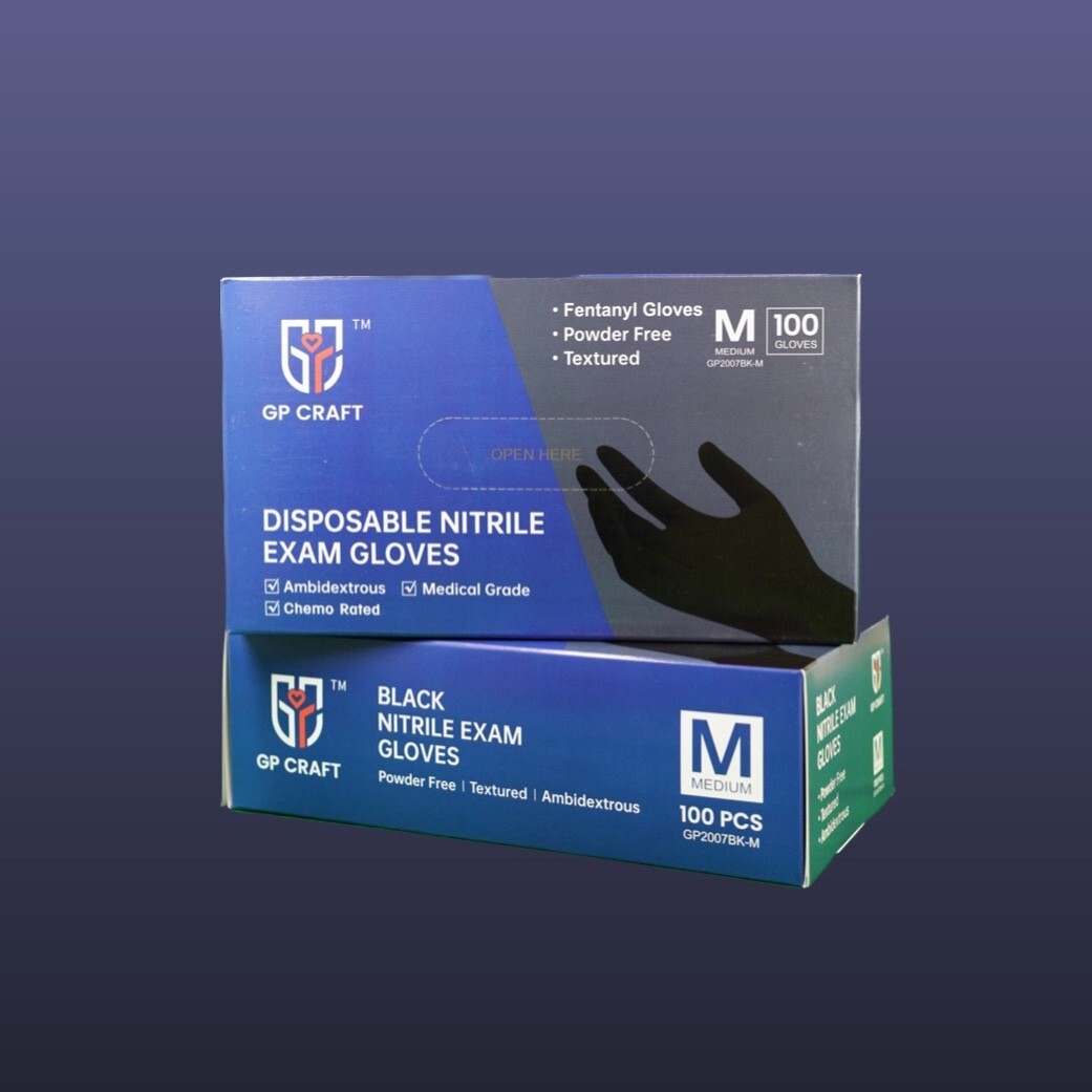 GP CRAFT Nitrile Gloves, 5 Mils, Medical, Fentanyl Resistant, Black,Case of 1000