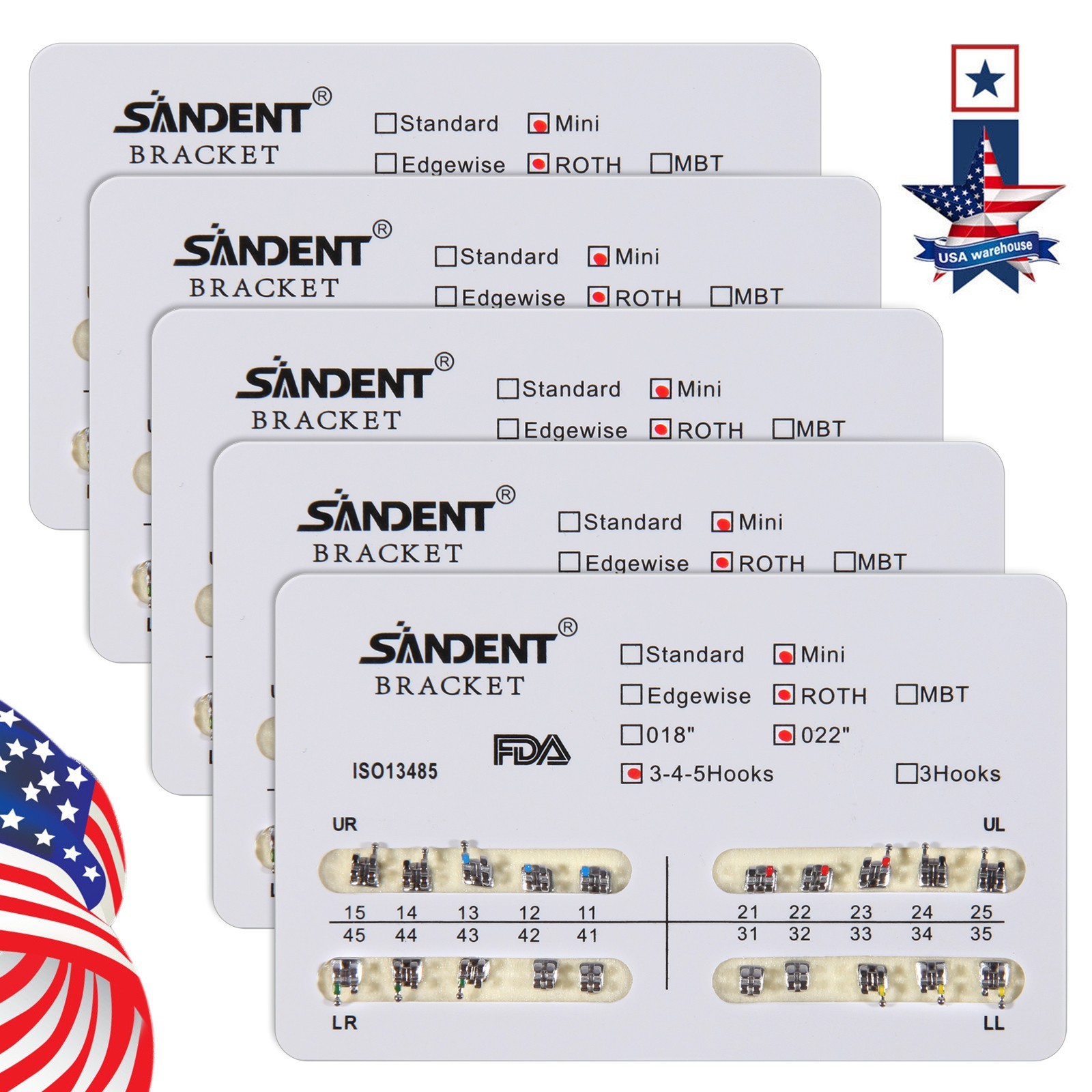 10 Packs Brackets dentales de ortodoncia Mini Roth 022 Ganchos 345