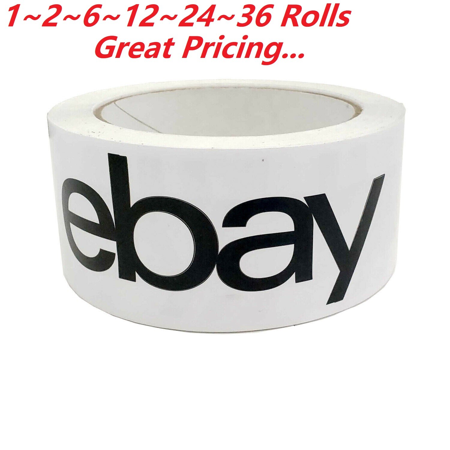 1~2~6~12~24~36 Rolls 2″ x 75 Yards eBay Packaging Tape – Black and White Logo