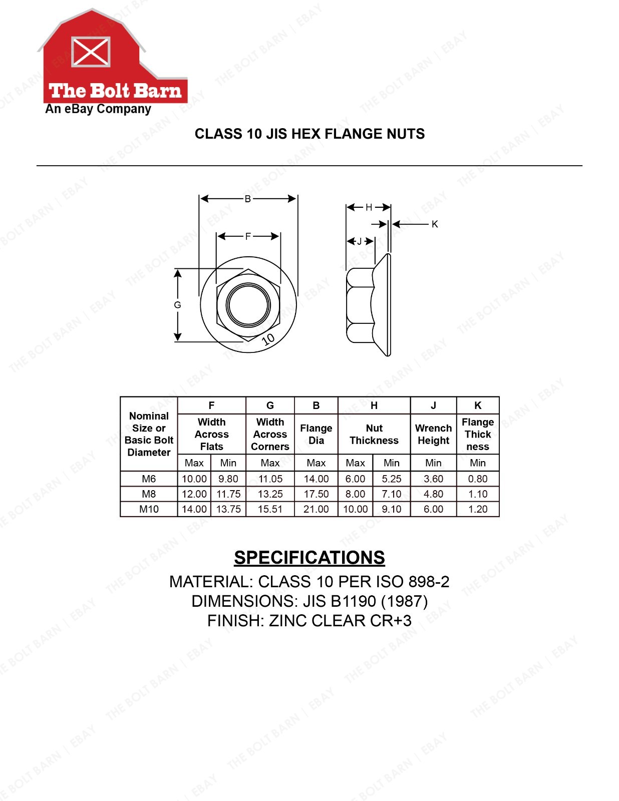 (10) M10-1.25×60 Class 10.9 JIS Hex Flange Bolts & (10) M10-1.25 Flange Nuts