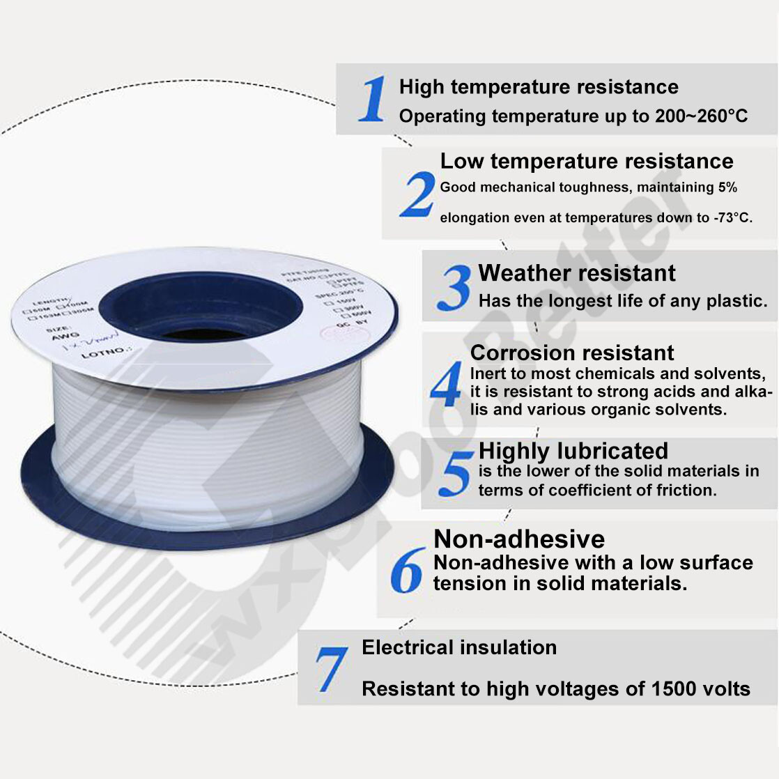 PTFE Tubing White ID=Φ0.5mm~Φ20.0mm PTFE Tubing Capillaries 600V PTFE Tubing