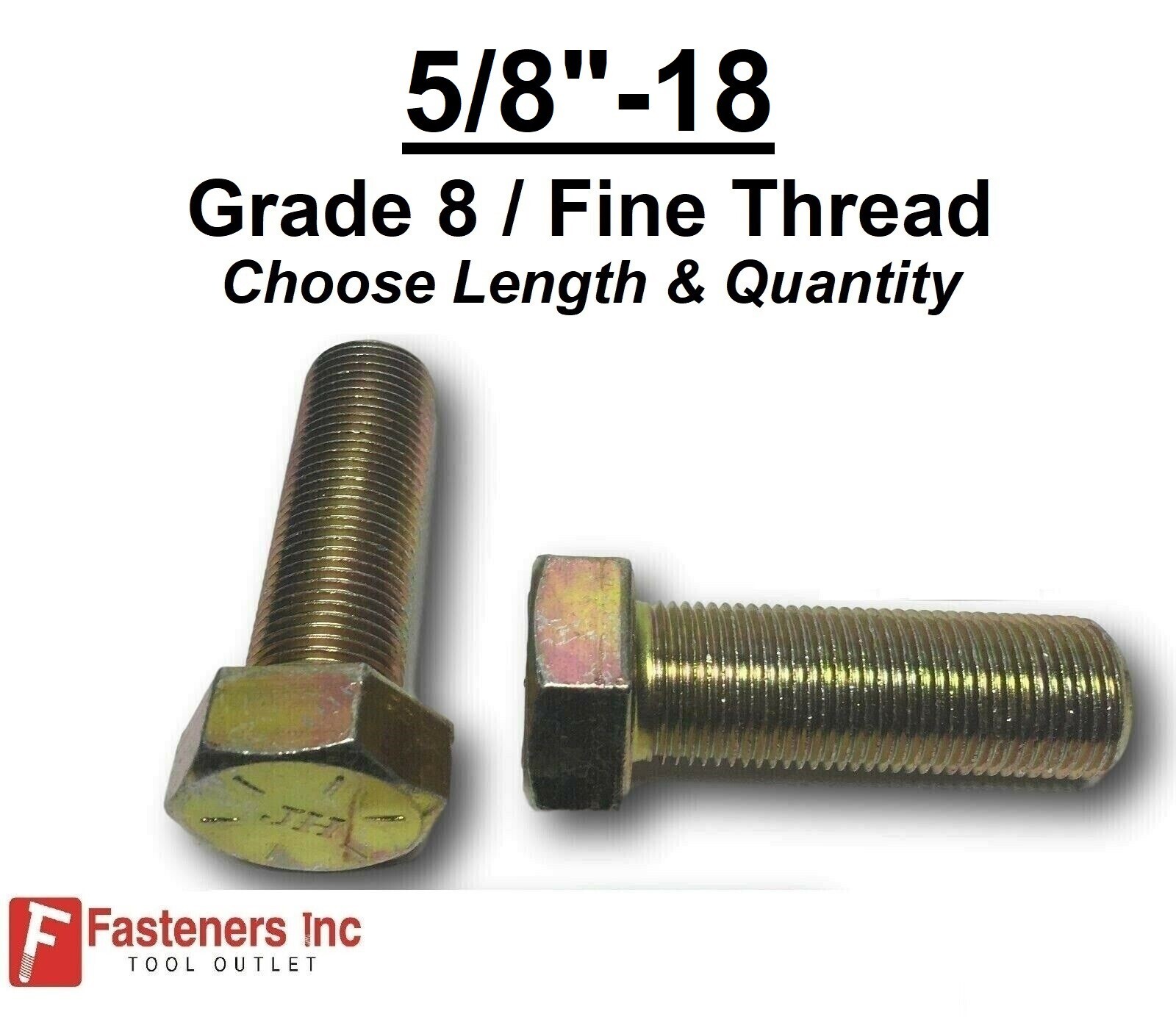5/8-18 Hex Bolt Yellow Zinc Grade 8 Cap Screw Fine Thread (Choose Size & Qty)