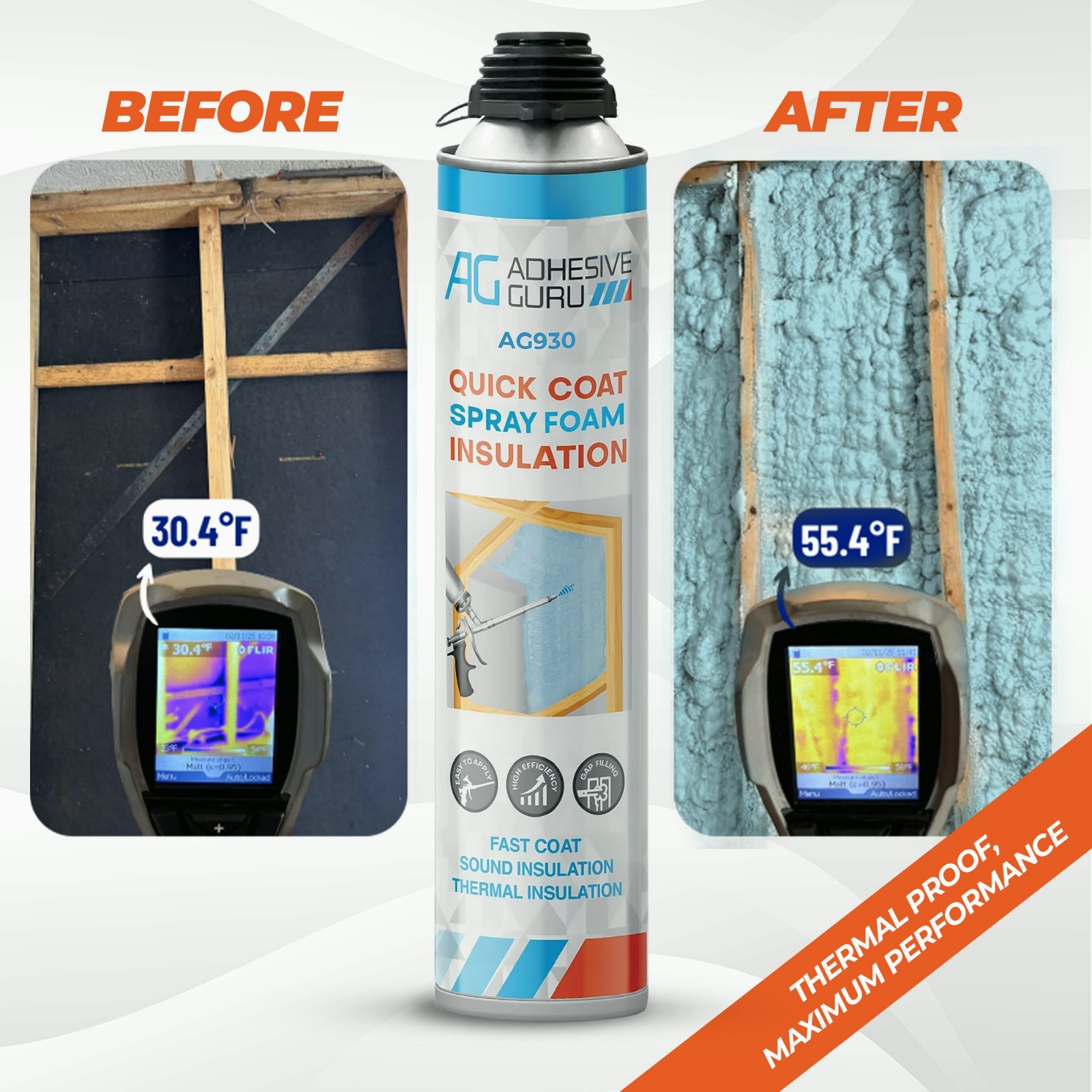 QuickCoat Closed Cell Spray Foam Insulation Kit for Wall–36×32.8oz Covers 720