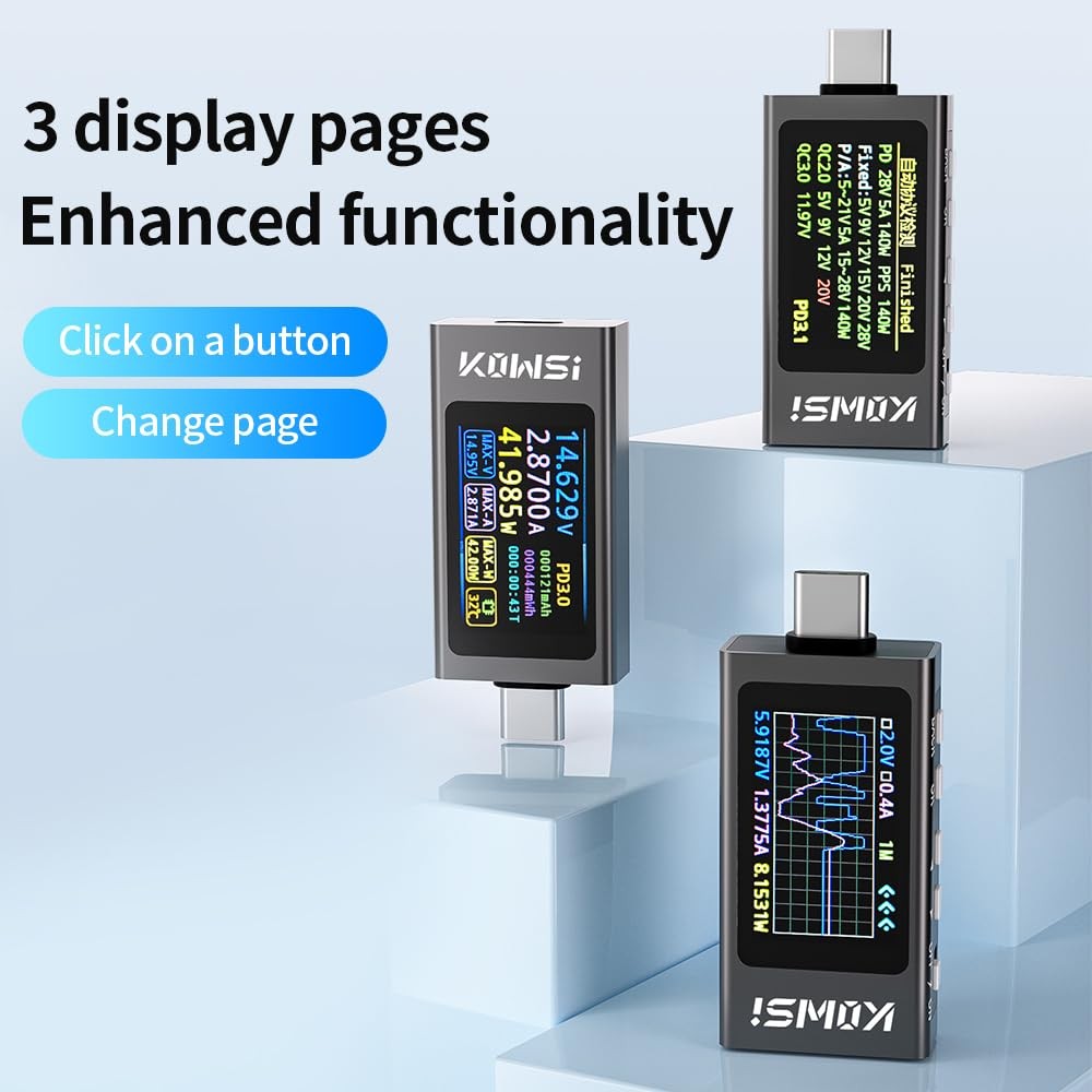 USB C Tester USB C Power Meter Tester,Digital Multimeter with LCD Display,Dig…