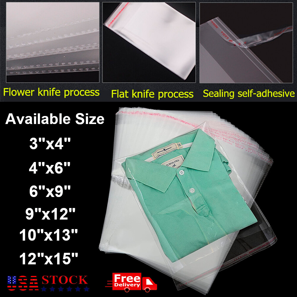 100pcs Resealable Poly Bags Plastic Transparent OPP Cello Bag Self Adhesive Seal