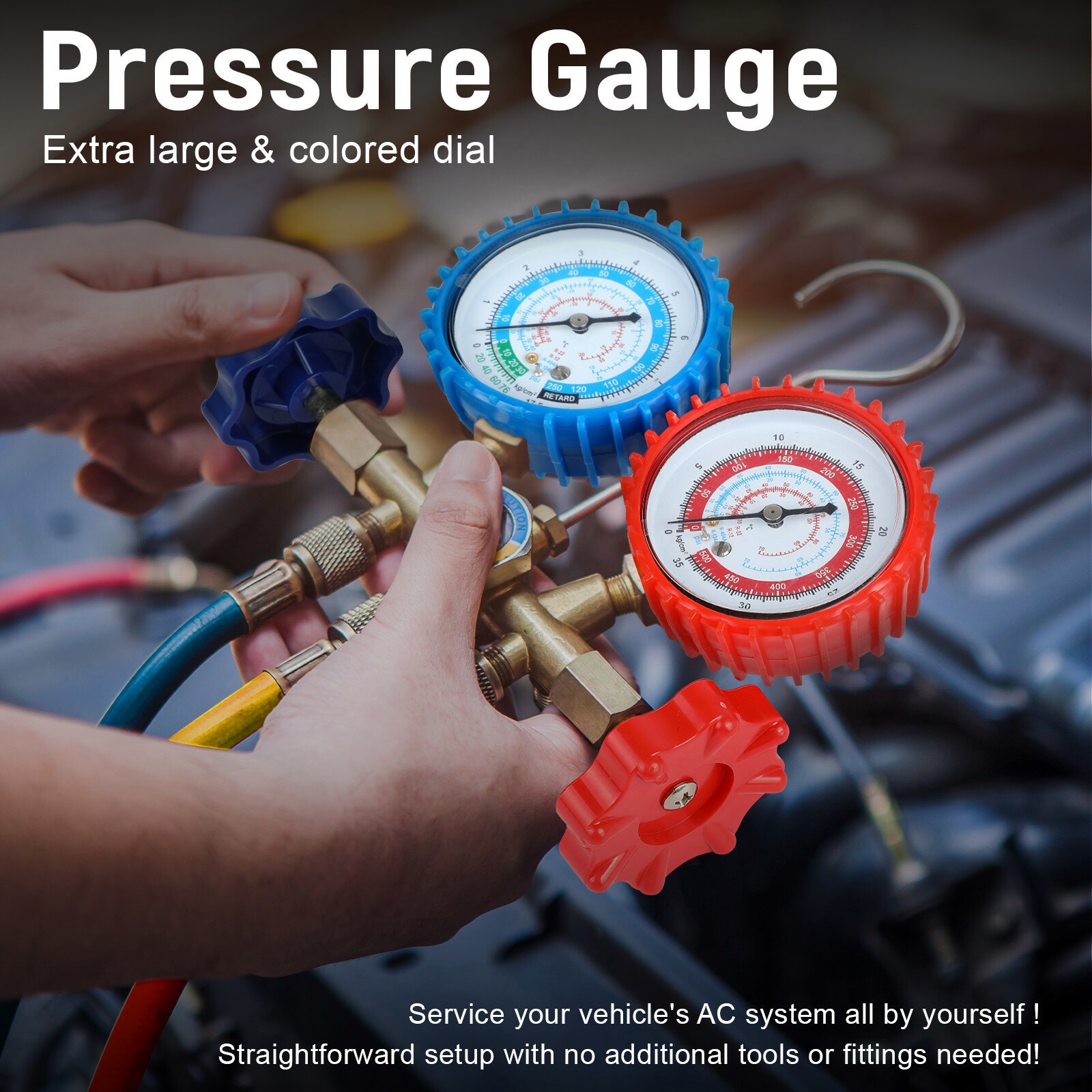 HVAC AC 3‑Way Manifold Gauge Set w/ 5ft Hoses R1234yf R404a R134a Refrigeration