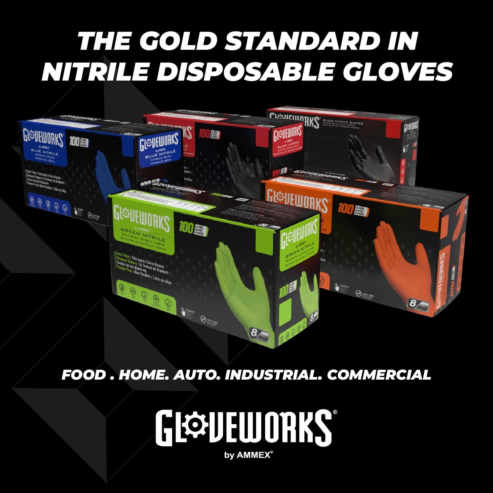 GLOVEWORKS HD Black Nitrile Industrial Disposable Gloves, 6 Mil, Latex-Free,M