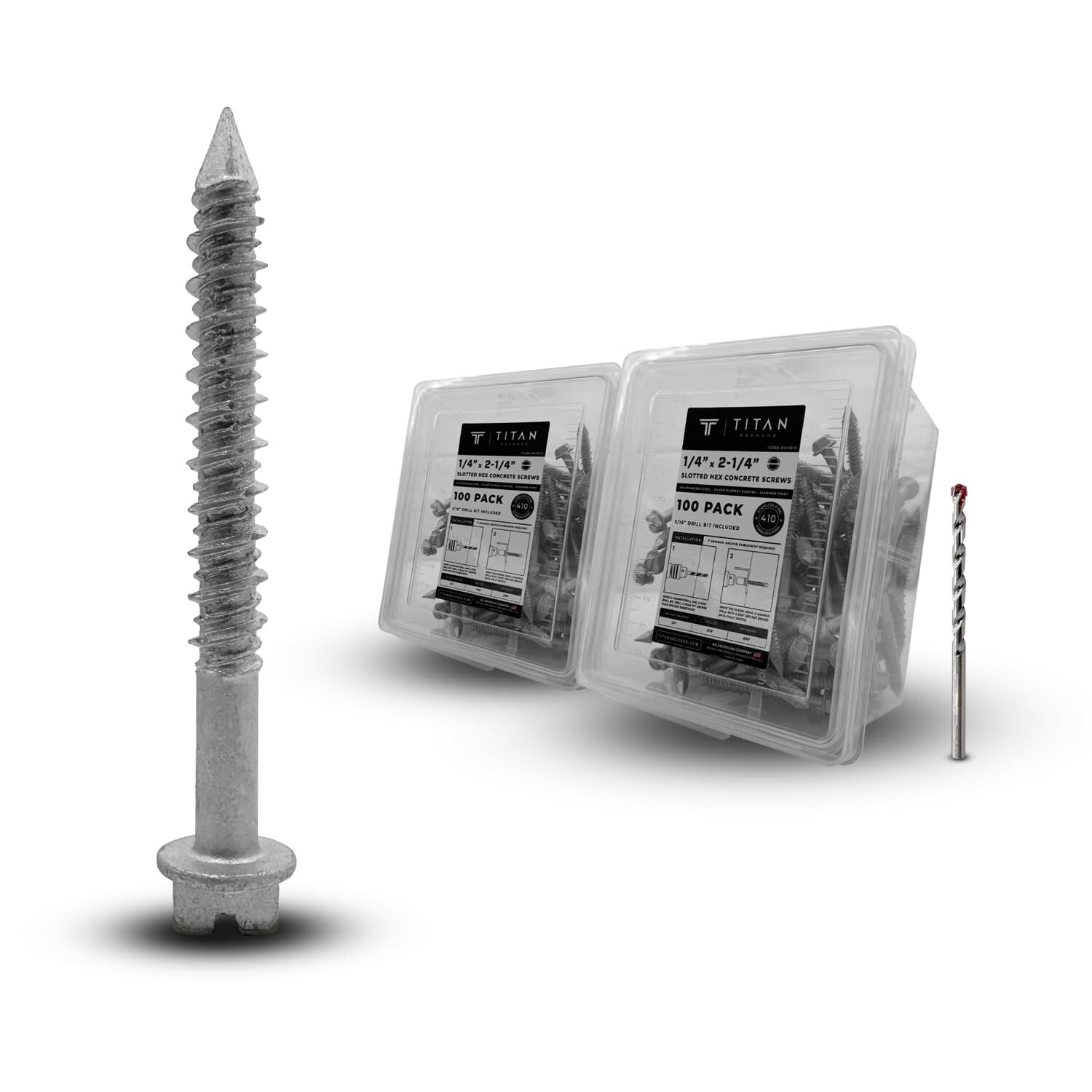 200-Pack 1/4″ x 2-1/4″ 410 Stainless Steel Hex-Head Concrete Anchor Screws